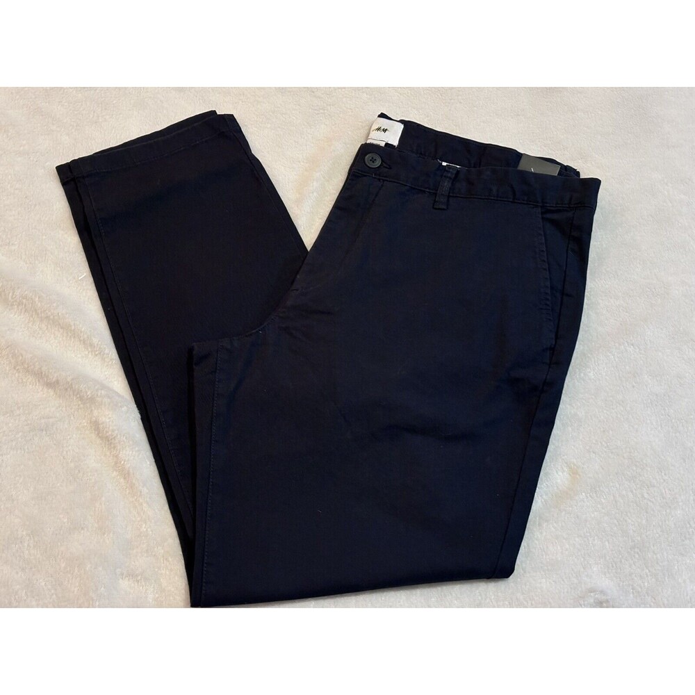NEW H&M DESIGNER NAVY KHAKI PANTS 38 X 30 BLUE DRESS CASUAL NWT